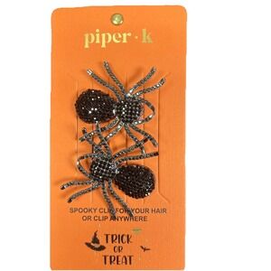 Piper K Halloween Gunmetal Gray With Rhinestones Spider Hair Clips